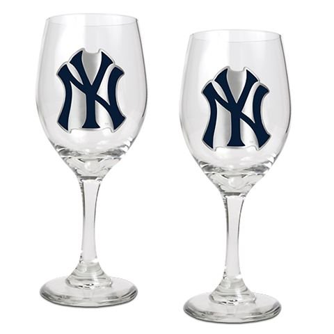 New York Yankees NY Set of 2 Wine Glasses