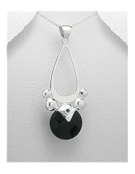 Black Agate Pendant Necklace In 92.5 Sterling Silver