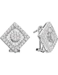 1.43 cttw 14k White Gold Diamond Round and Baguette Flower Earrings (Real Diamonds: 1.43 cttw)