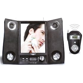 Black iSing Tri-Fold Lighted Fog-Free Mirror with FM Radio, Wireless Transmitter and Clock by Zadro
