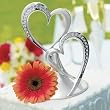 Hortense B. Hewitt Wedding Accessories Sparkling Love Double Heart Silver-Plated Cake Top, 5-1/2-Inch Tall