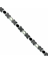 Genuine .925 Sterling Silver Onyx & Mother Of Pearl Bracelet 7 Inch Length. 100% Satisfaction Guaranteed.