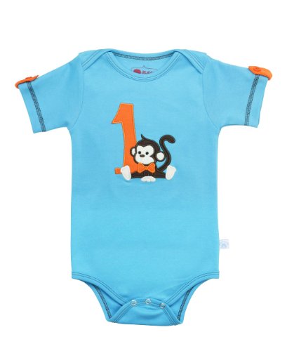 RuggedButts® Infant / Toddler Boys 1st Birthday Short Sleeve Bodysuit w/ Monkey - Blue - 12-18m