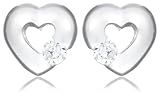 Image of Silver Ladies E3990-Cz Heart Stud Earrings with Clear Cubic Zirconia
