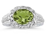 2.33 Carat Oval Shape Peridot and Diamond Ring in 10kt White Gold