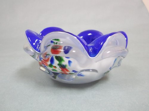 Detail image Dark Blue and White Heavy Art Glass Waterlilly Ashtray