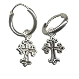 Silver Hoop Earrings with Cross Dangling