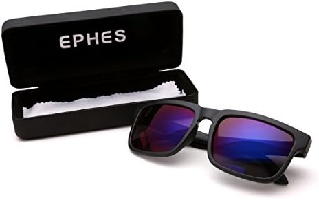 EPHES Matte Reflective Revo Color Lens Large Horn Rimmed Style Sunglasses (Blue Mirror Lens)
