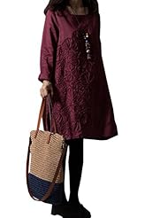 Elbow Length Sleeves Cotton Floral Print Knee Length  Dress