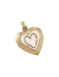 Solid 14K Yellow Gold and Mother Of Pearl Heart Locket 3/4 inch x 3/4 inch Solid 14K Yellow Gold