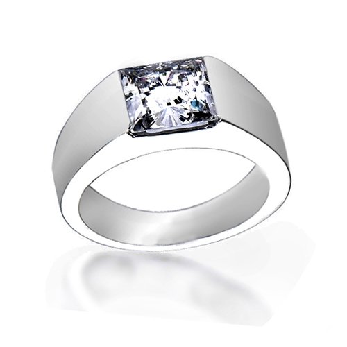 Bling Jewelry CZ Princess Cut .925 Sterling Silver Polished Band Unisex Engagement Ring