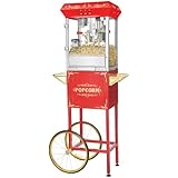 Great Northern Popcorn 6097 8 OZ Foundation Red Full Antique Style Popcorn Popper Machine Complete with Cart and 8-Ounce Kettle