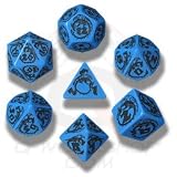 Q-Workshop Polyhedral 7-Die Set: Carved Dragon Dice Set (Blue and Black)