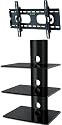 PACKAGE DEAL! 3 GLASS SHELVES Wall Mount for Audio Video  Components-all BLACK + TILTABLE Bracket for ALL TV Brands 23 24 26 27 28  30 32 37 inch Flat Panel-HD Ready Screen