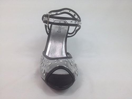 Ashro Paulina Style Size 8.5 Clear Rhinestone Studded Embellishment Dress Sandal with Black Trim