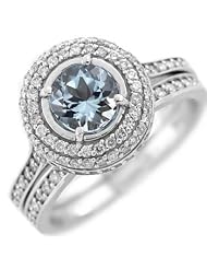 Aaa Blue Aquamarine & Diamonds Engagement Wedding Ring Band Set 14k White Gold by 