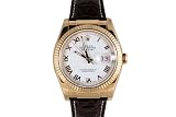 Rolex Mens Datejust With White Roman Numeral Dial And Leather Band