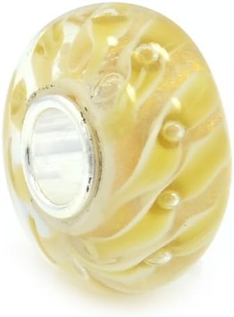 925 Sterling Silver "Gold-colored Background with Yellow Stripes" Glass Charm Bead