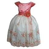 Girl Easter Dresses - Coral Satin with Ivory and Embroidery (Size 2 - 10)