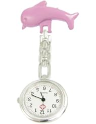 Nurse Nursing Pink Dolphin Shape Pocket Safety Pin Brooch Watch