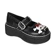 Demonia Shoes Women's EMILY-221, 2" Platfirm Black Pu Mary Jane Shoe W/Bow Skull Head