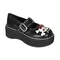 EMILY-221, 2' P/F Blk Pu M/J Shoe W/Bow Skull Head