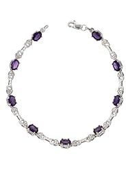 10k White Gold Braided Heart Tennis Bracelet w/ 0.05 Carat Brilliant Cut Diamonds & 4.50 Carats Oval Cut Amethyst Stones, 3/16 in. (5mm) wide