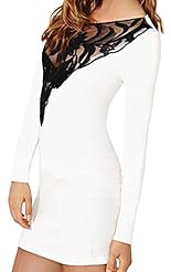 V-neck Embroidered Lace Empire   Waistline Long Sleeves Bandage Dress 