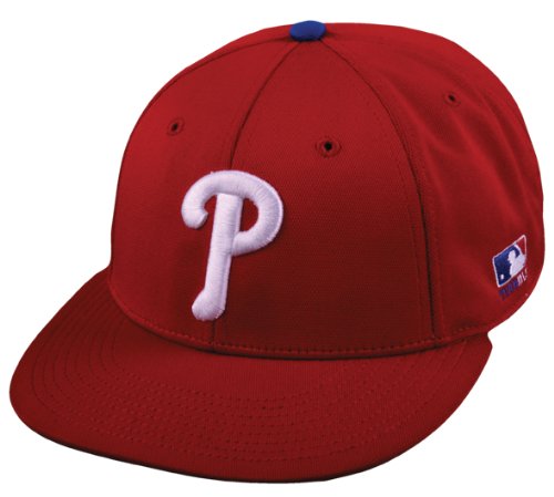 MLB BAMBOO-FLAT BRIM Flex FITTED Sm/Md Philadelphia PHILLIES Home RED Hat Cap