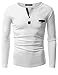Doublju Mens Long Sleeve Leather Point Henley T-shirts, Cmttl049_white, Medium