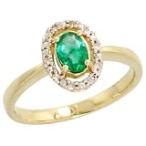 14k Gold Ladies' Oval Ring, w/ 0.05 Carat Brilliant Cut Diamonds & 0.44 Carat (6x4mm) Oval Cut Emerald Stone, 3/8
