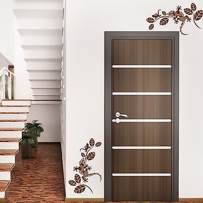 Patterned Geckos with Leaves 2 Pack Wall Sticker - Art Vinyl D??cor Stickers