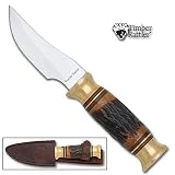 Timber Rattler Brown Stag Stainless Steel Skinner Knife w/ Leather Sheath