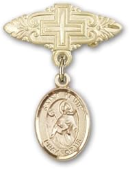 Gold Filled Baby Badge with St. Kevin Charm and Badge Pin with Cross