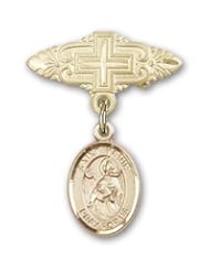 14K Gold Baby Badge with St. Kevin Charm and Badge Pin with Cross