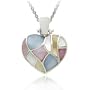 Sterling Silver .925 Genuine Mother of Pearl, Pink, Blue, and Yellow Shell Stone Inlay Mosaic Heart Pendant