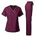 Dagacci Medical Uniform Women's Scrub Set Stretch Top and Pants Egg Plant M