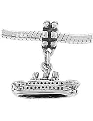 Sterling Silver Three Dimensional Cruise Ship Dangle Bead Charm
