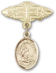 Gold Filled Baby Badge with St. Bonaventure Charm and Badge Pin with Cross