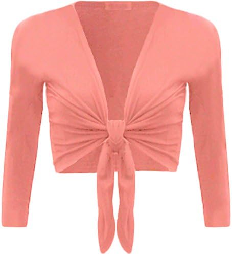 Girls Walk Women's Plain Long Sleeves Tie Up Knot Stretchy Shrug Top