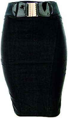 Flair Fashion's Ladies Black Color Solid Pencil Skirt with Black Belt - size (L)