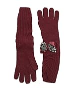 Alice Hannah Guantes de Lana Long Ruched Rib Gem Bow (Burdeos)