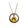 14k Yellow Gold Round Citrine and Diamond Circle Pendant, 17"