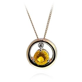 14k Yellow Gold Round Citrine and Diamond Circle Pendant, 17 by Amazon.com Collection