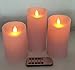 Adoria Large Pink Candles Flameless Set 3,Real Wax Pillar Candles Remote and Timer-Dia3.15 xH4/5/6