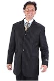 Men's Super 140's Merino Wool Single Breasted 4 Button Black Pinstripe Wide Leg Suit with Vest