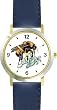 Bee on Flower Insect - Animal - WATCHBUDDY&reg; DELUXE TWO-TONE THEME WATCH - Arabic Numbers - Blue Leather Strap-Size-Large ( Men's Size or Jumbo Women's Size )