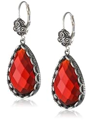 Sterling Silver Oxidized Marcasite, Glass and Swarovski Crystal Leverback Teardrop Earrings