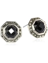 Judith Jack "Mini Octagons" Sterling Silver, Onyx and Marcasite Button Earrings