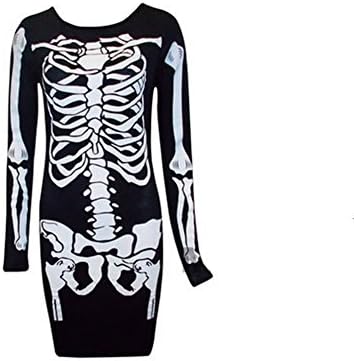 XXIAO Womens Ladies Skeleton Skull Bone Print Stretch Mini Bodycon Tunic Dress Top (M)